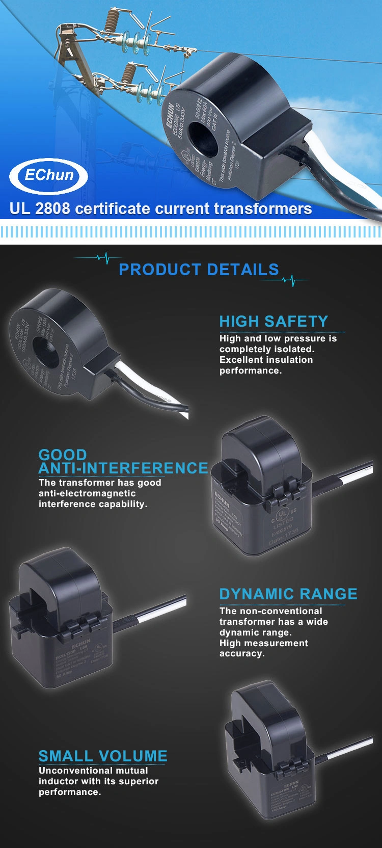 200A 66.6mA Split Core Current Transformer for Energy Management System