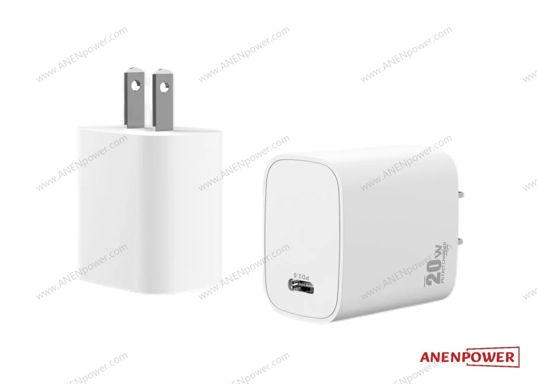 20W EU Plug 5volt 3A Single Output USB-C 9V 2.22A GaN Charger 12V 1.67A Wall Quick Pd Power Adaptor